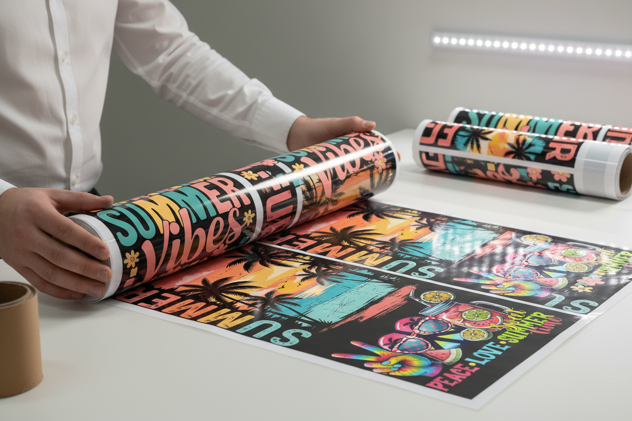 Gang Sheets Being Rolled - Summer Designs