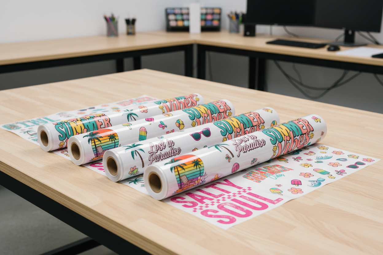 Multiple Gang Sheet Rolls on Table